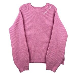 A New Day Ciao Embroidered Crew Neck Knit Sweater Women's XL Pink Soft Pullover